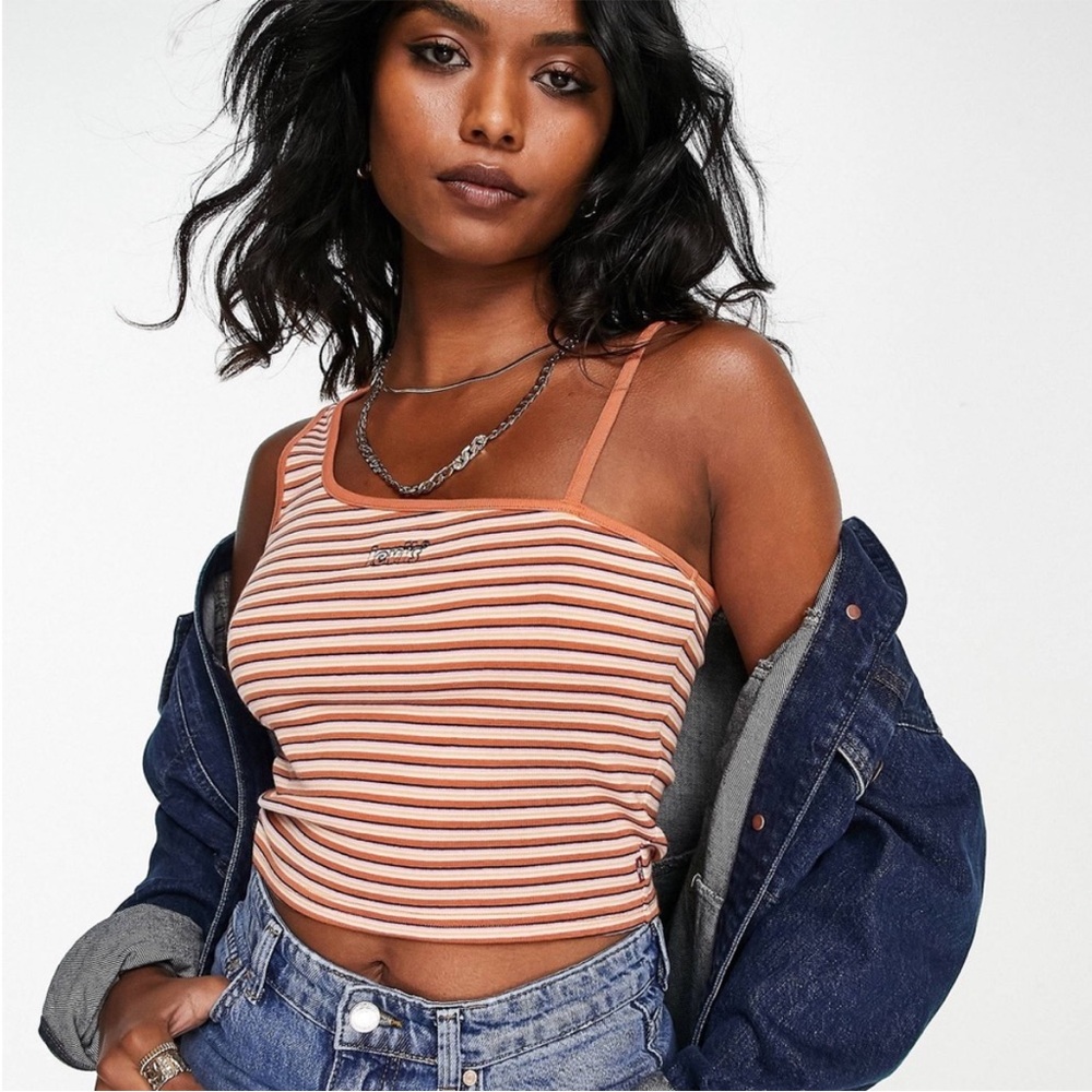 Levi's Striped Peach and White Ribbed Tank Top